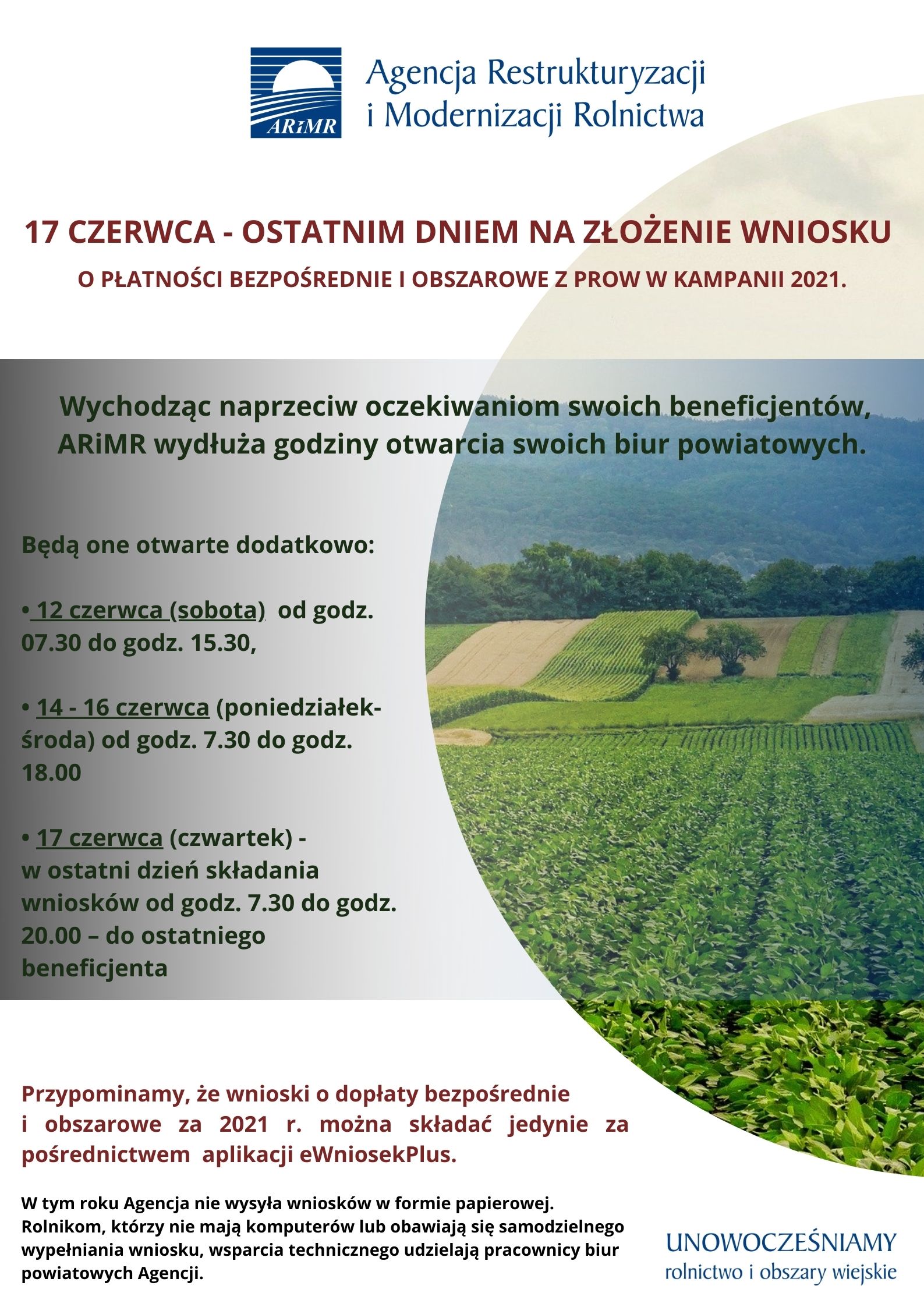 17 czerwca mija termin na złożenie wniosku o płatności bezpośrednie i obszarowe z PROW w Kampani 2021. 