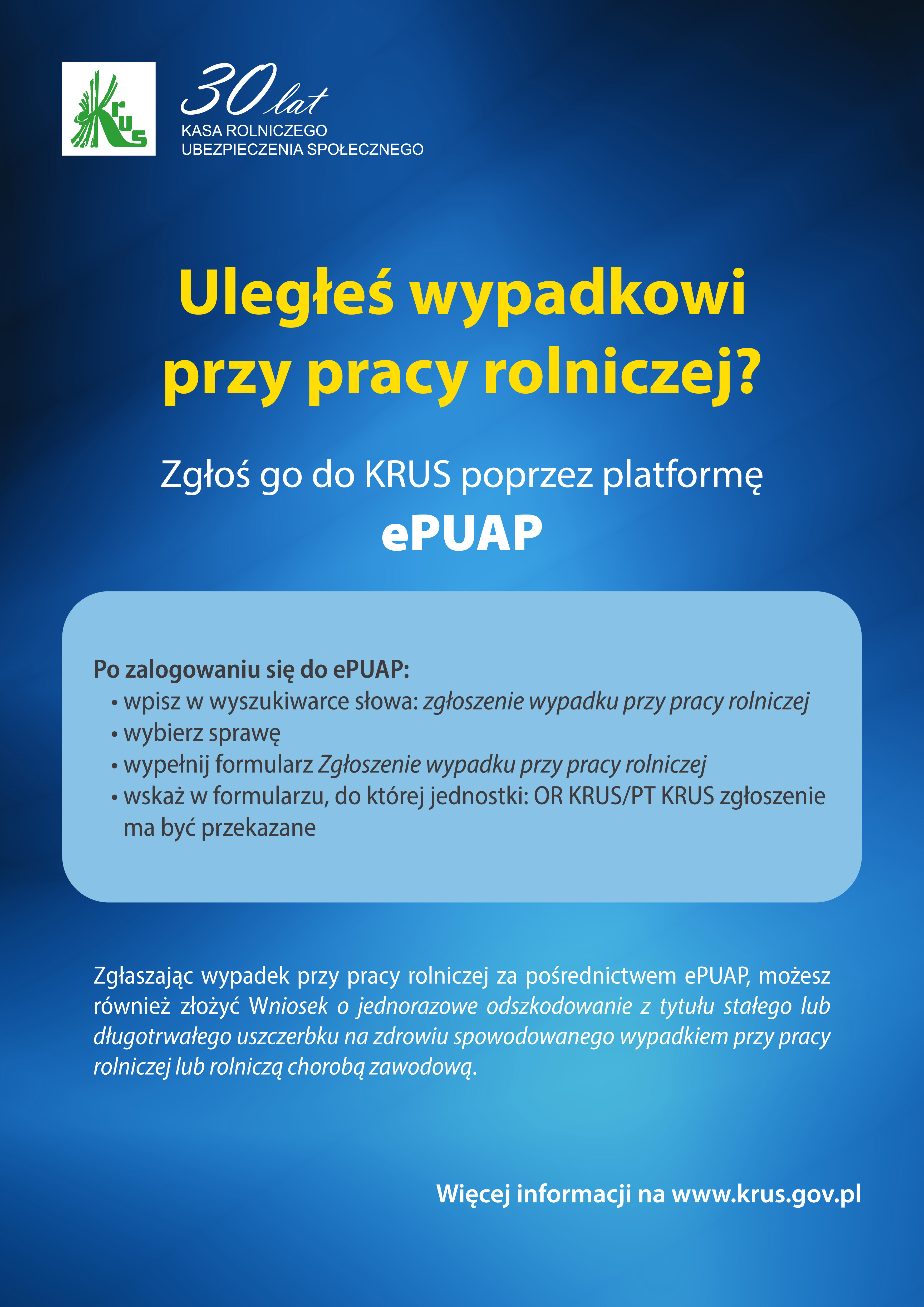 Zgłoś wypadek rolniczy poprzez platformę ePUAP